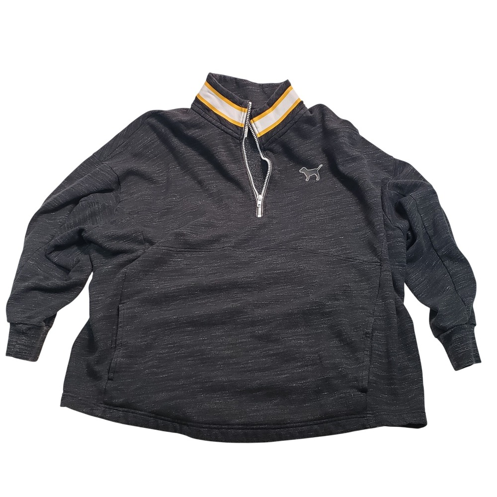PINK Victoria's Secret Quarter Zip Sweatshirt‎ Women L Gray Eighty Six Dog Logo